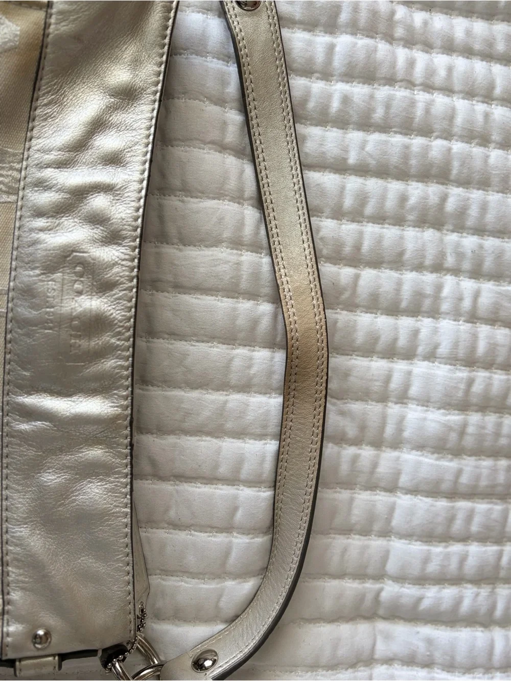 Coach Metallic Cream Signature Hobo Bag